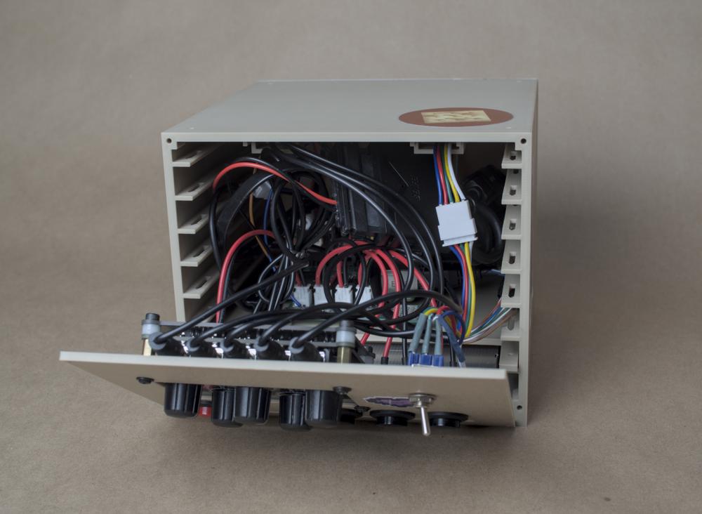 The inside of the 3d printed box. Wires are everywhere. It's hard to make much sense of it visually.